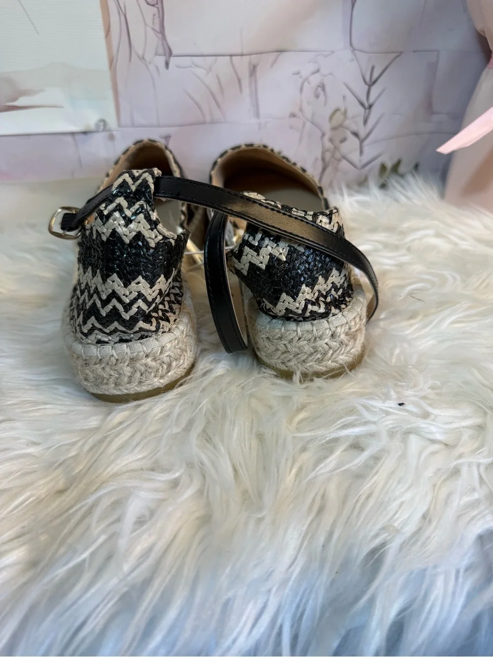 Black and Natural Zigzag Espadrille Sandals